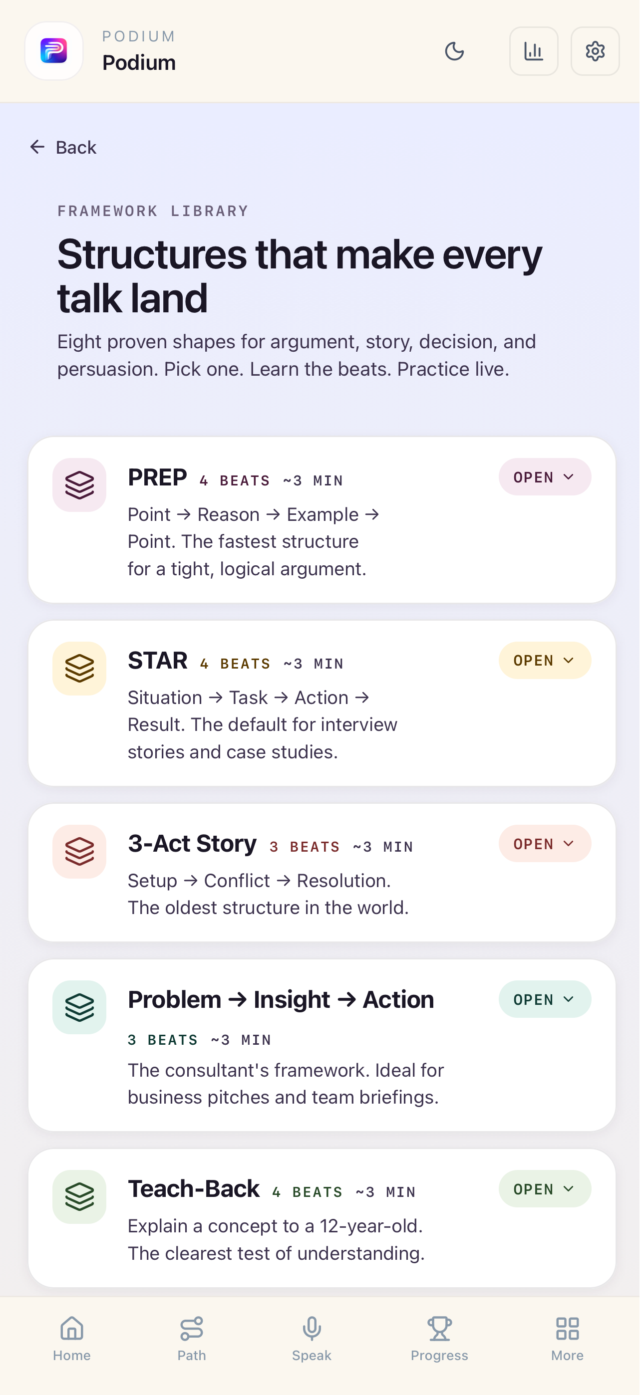 Podium speaking framework library