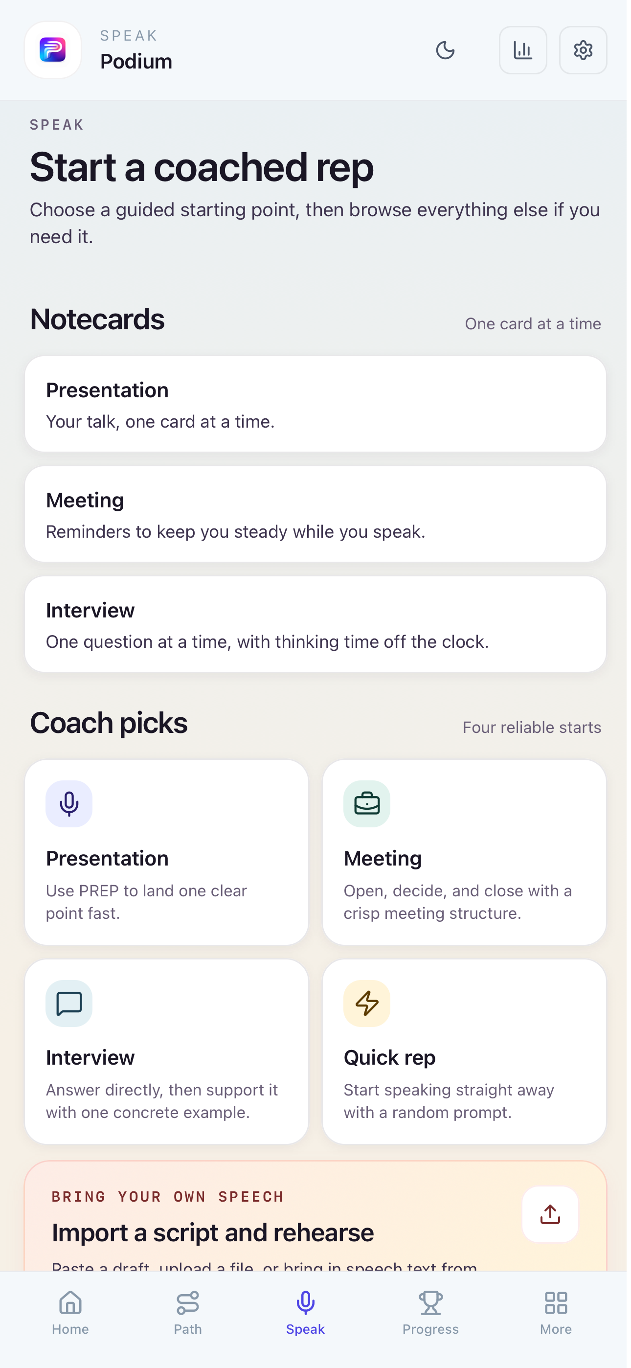 Podium practice mode selector